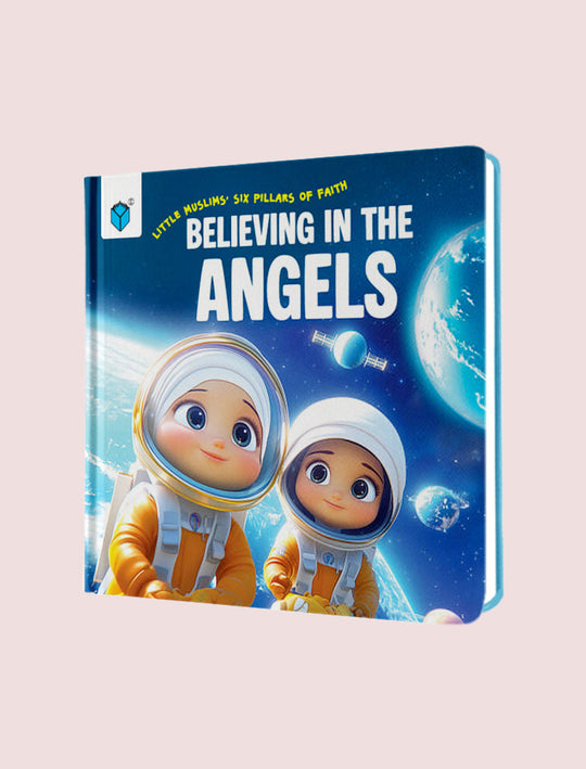 Children's book titled 'Believing in the Angels' with space-themed cover